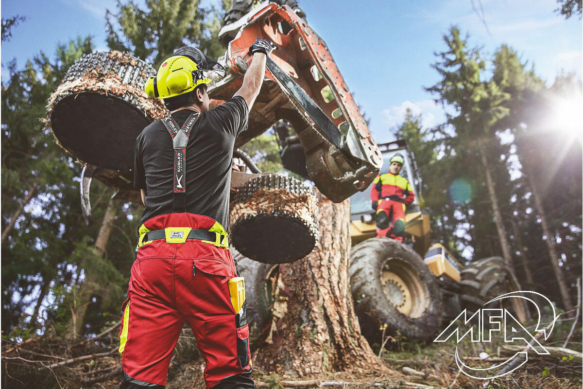 Pantalon anti-coupures Forest rouge et jaune - Kübler