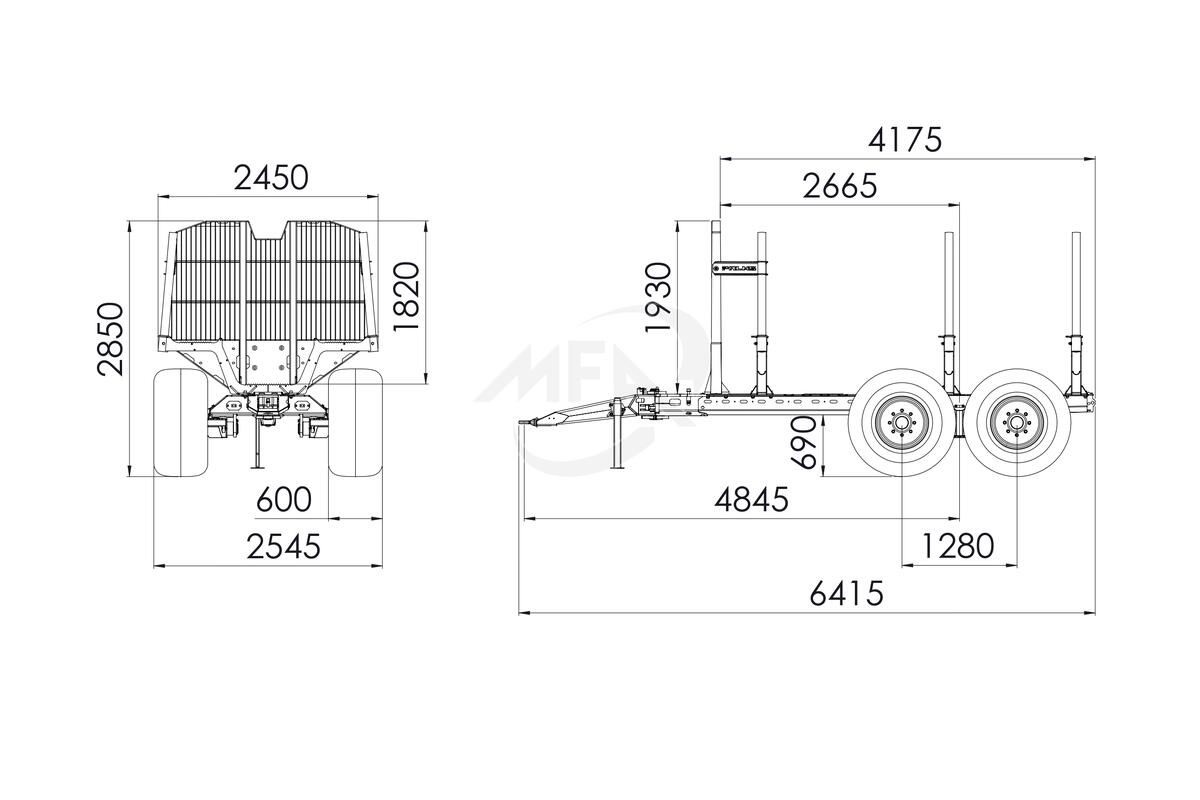 Remorque forestièrere 15 ou 19 T chassis monocoque en U