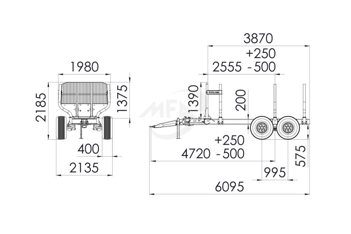 Remorque forestière 11,6 T simple poutre