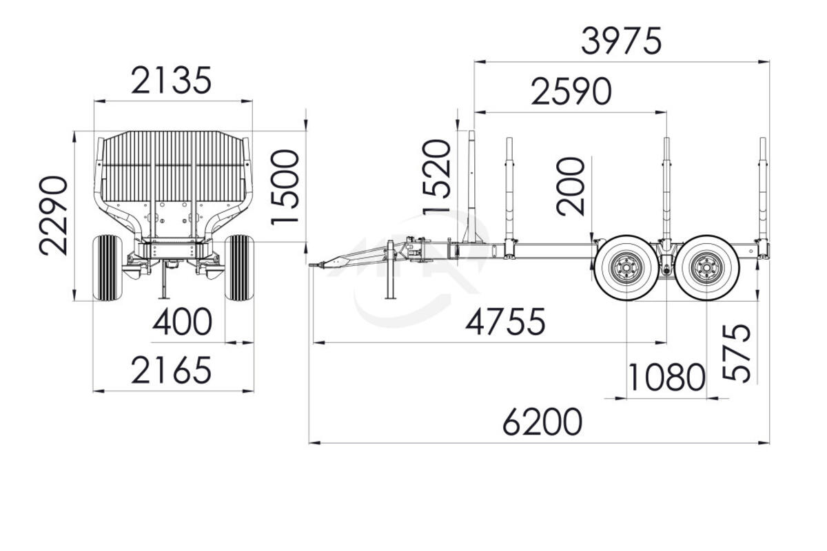 Remorque forestière 15 T double poutre