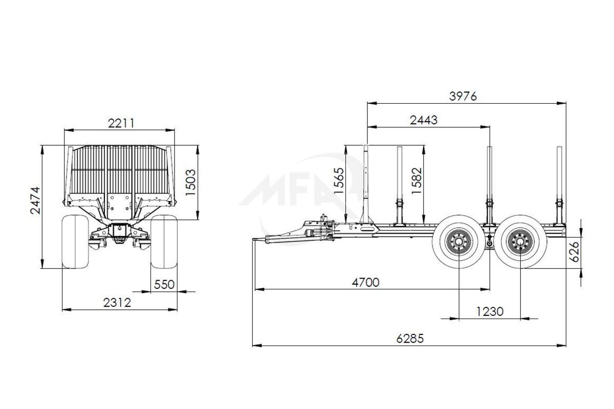 Remorque forestièrere 15T OU 19 T chassis monocoque en U